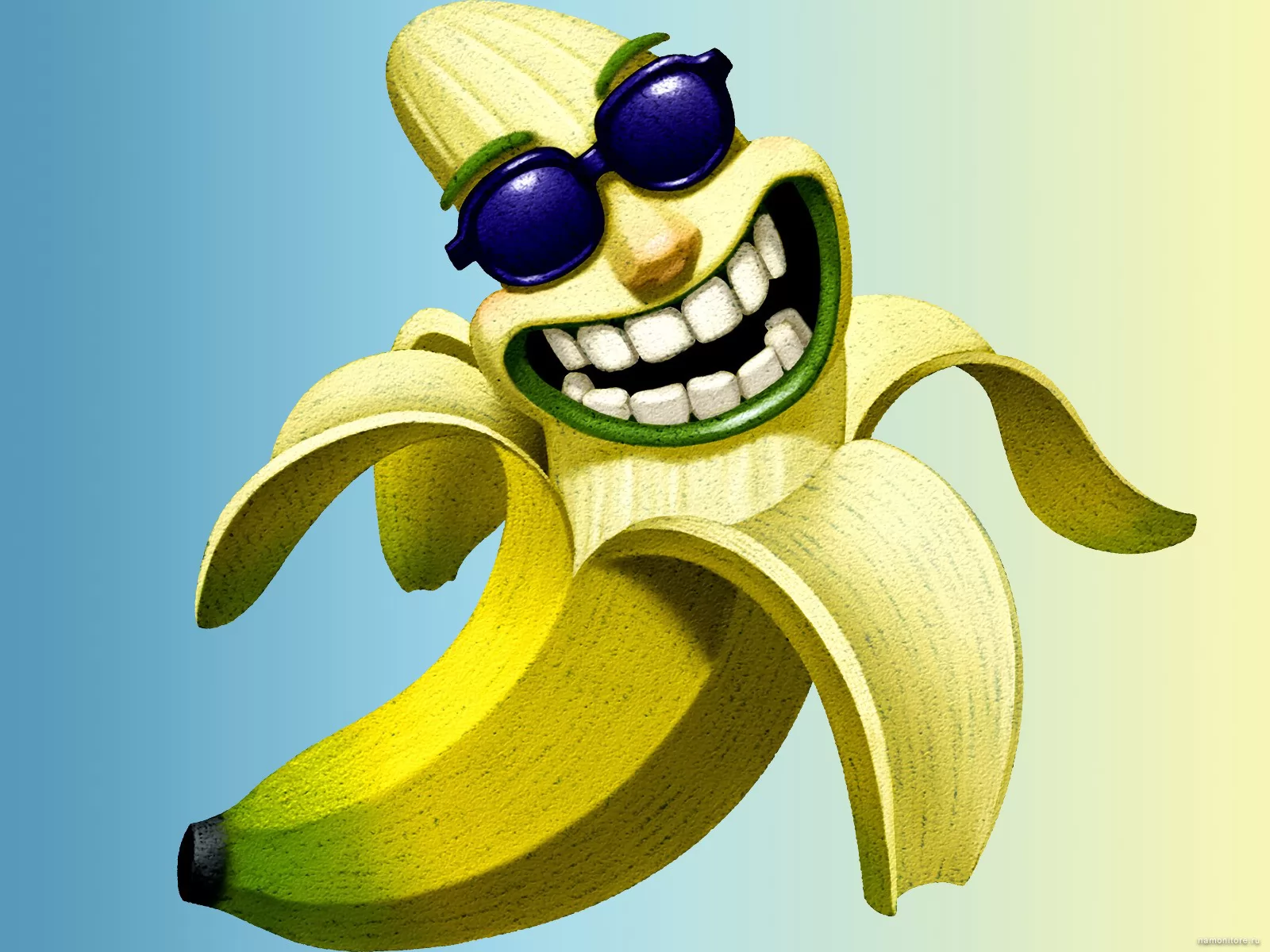 Банан, 3D, жёлтое, рисованное, фрукты х