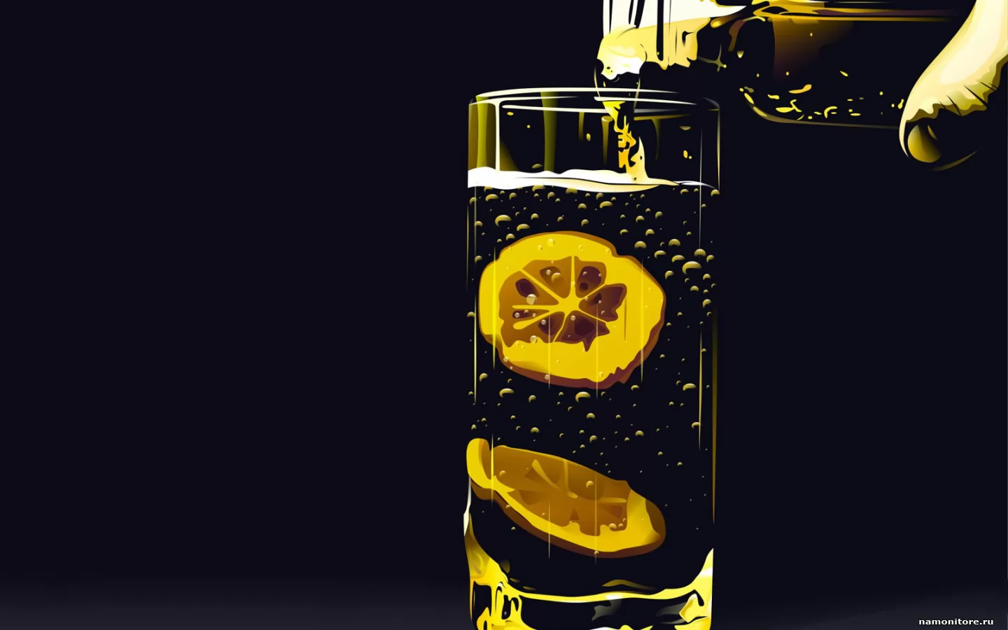 Tea with a lemon, 3D, best, black, drawed, drinks, still-life x