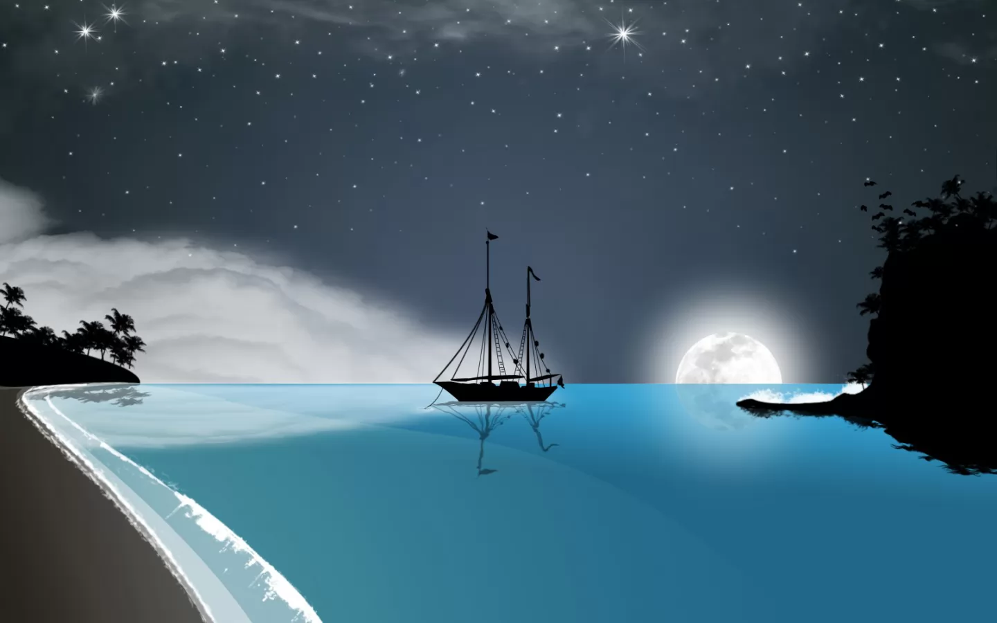 Корабль в море ночью