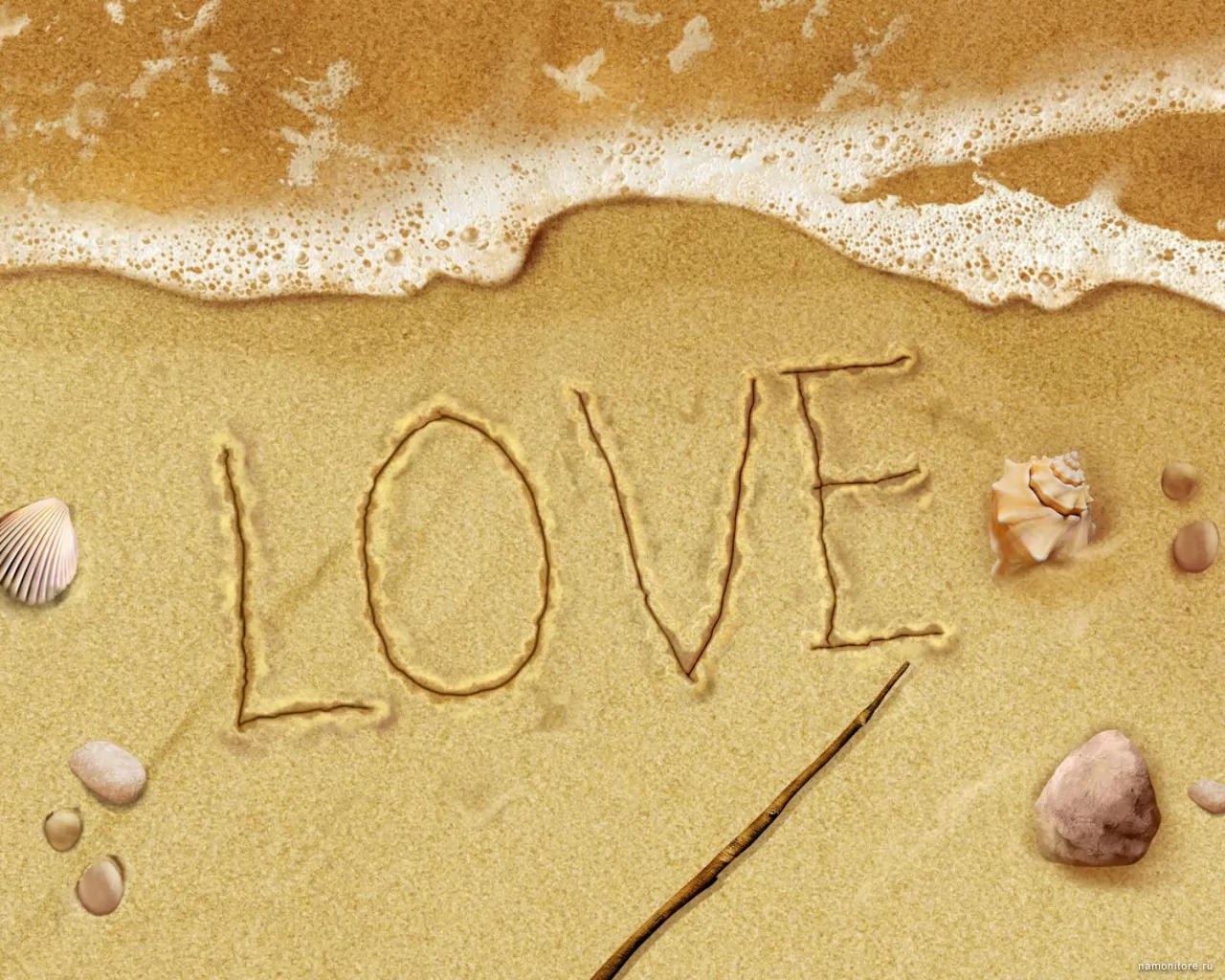 Inscription on sand, brown, drawed, love x