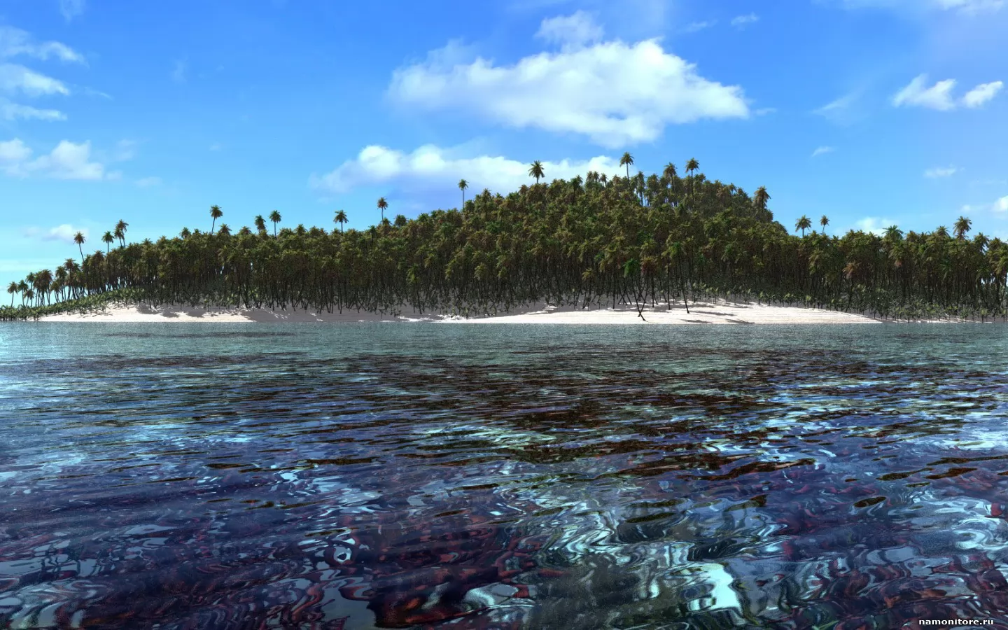 Необитаемый остров, лучшее, остров, пальмы, пейзажи, природа, рисованное, синее, тропики х