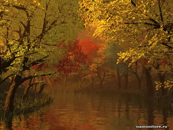 On the river at autumn, 3D