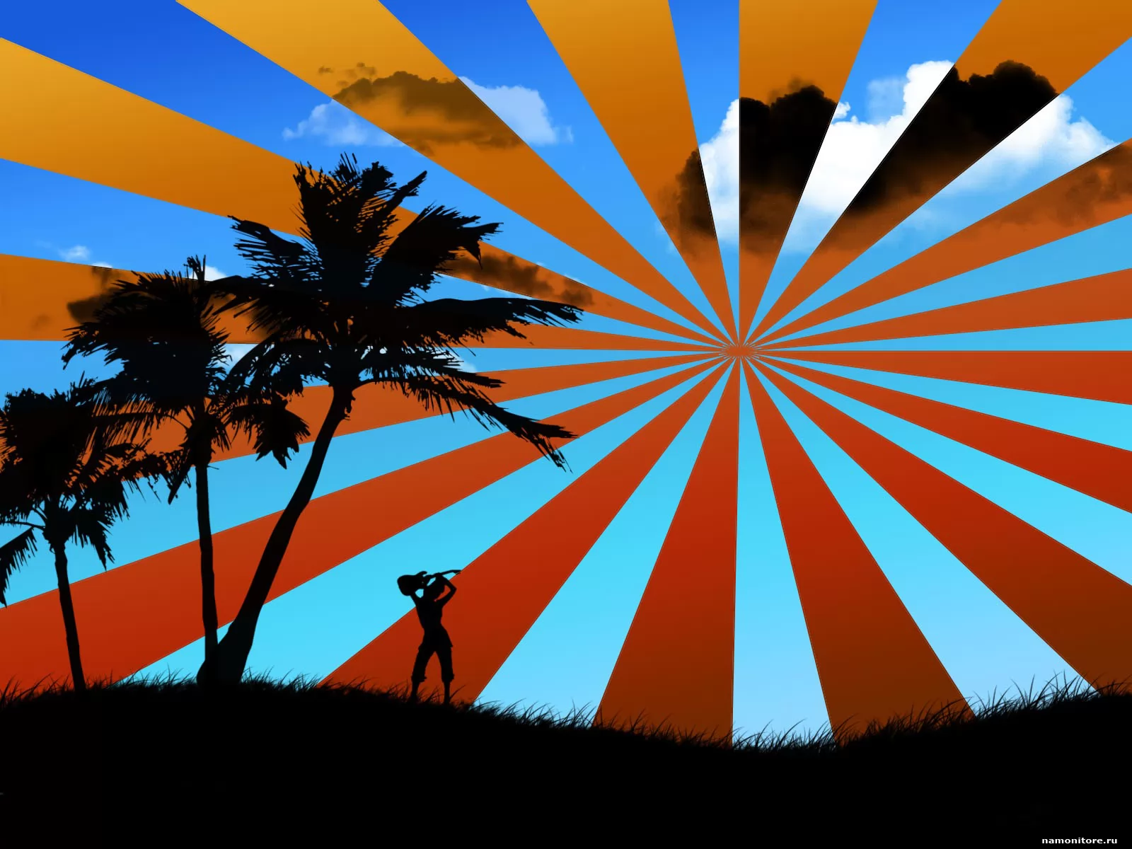 The Radioactive sun, drawed, palm trees x