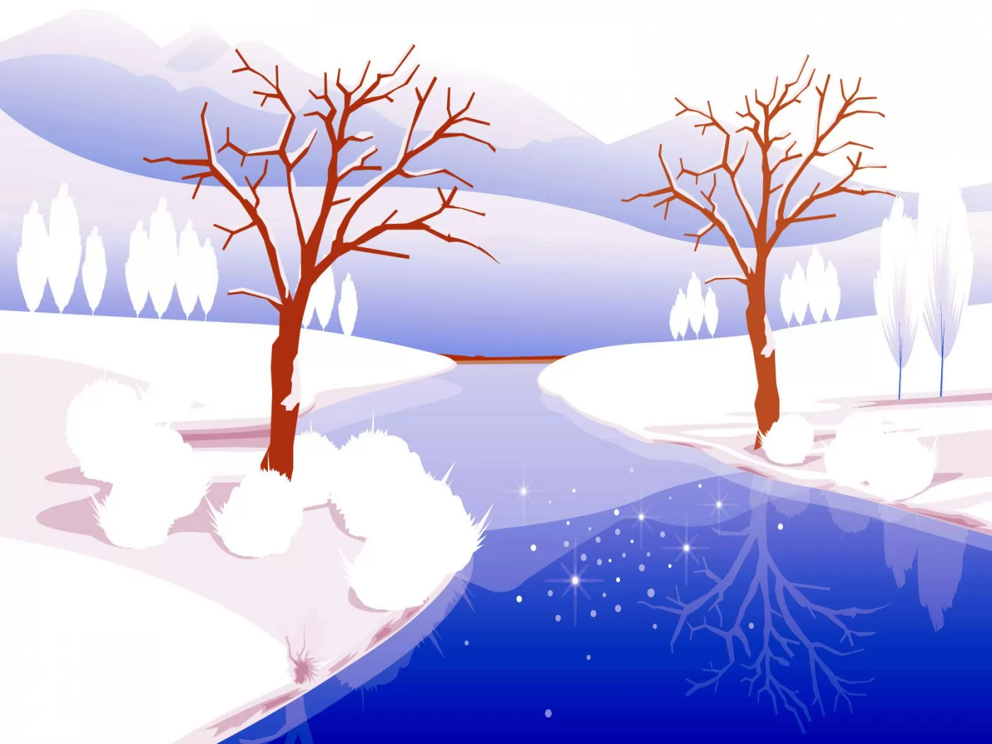 Рисование зимней реки для детей
