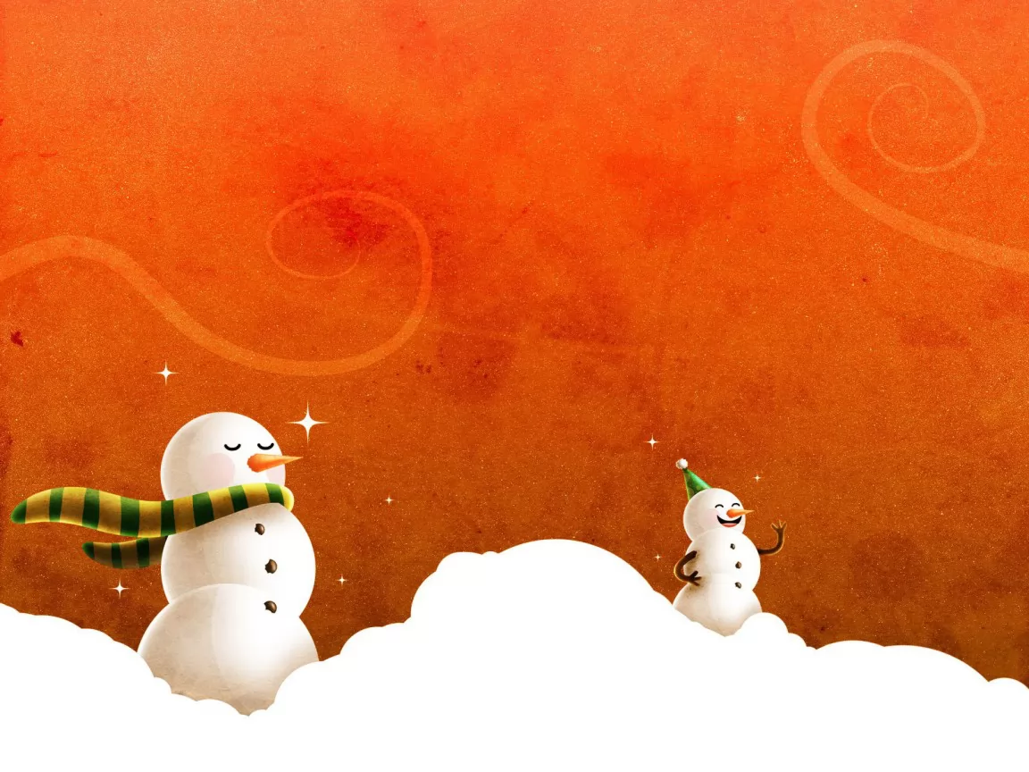 Снеговики, зима, оранжевое, рисованное х