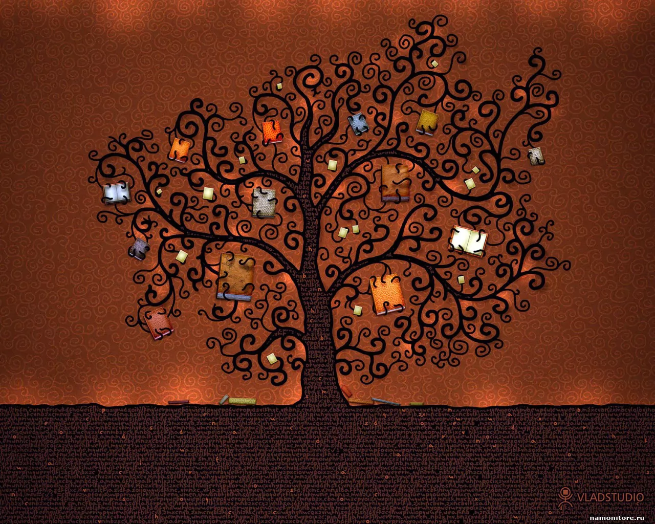 The Tree of Books, коричневое, лучшее, рисованное х