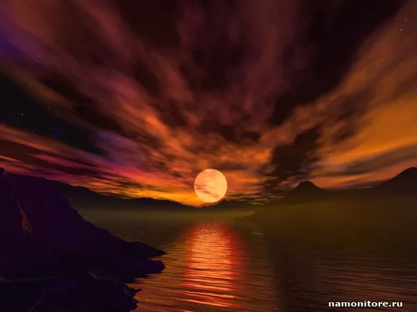 Sunset over the sea, 3D