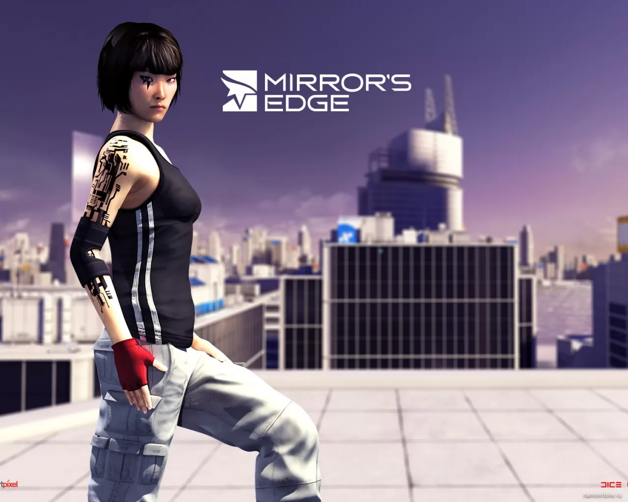 Mirror&s Edge, 3D, computer games, drawed, girls, lilac x