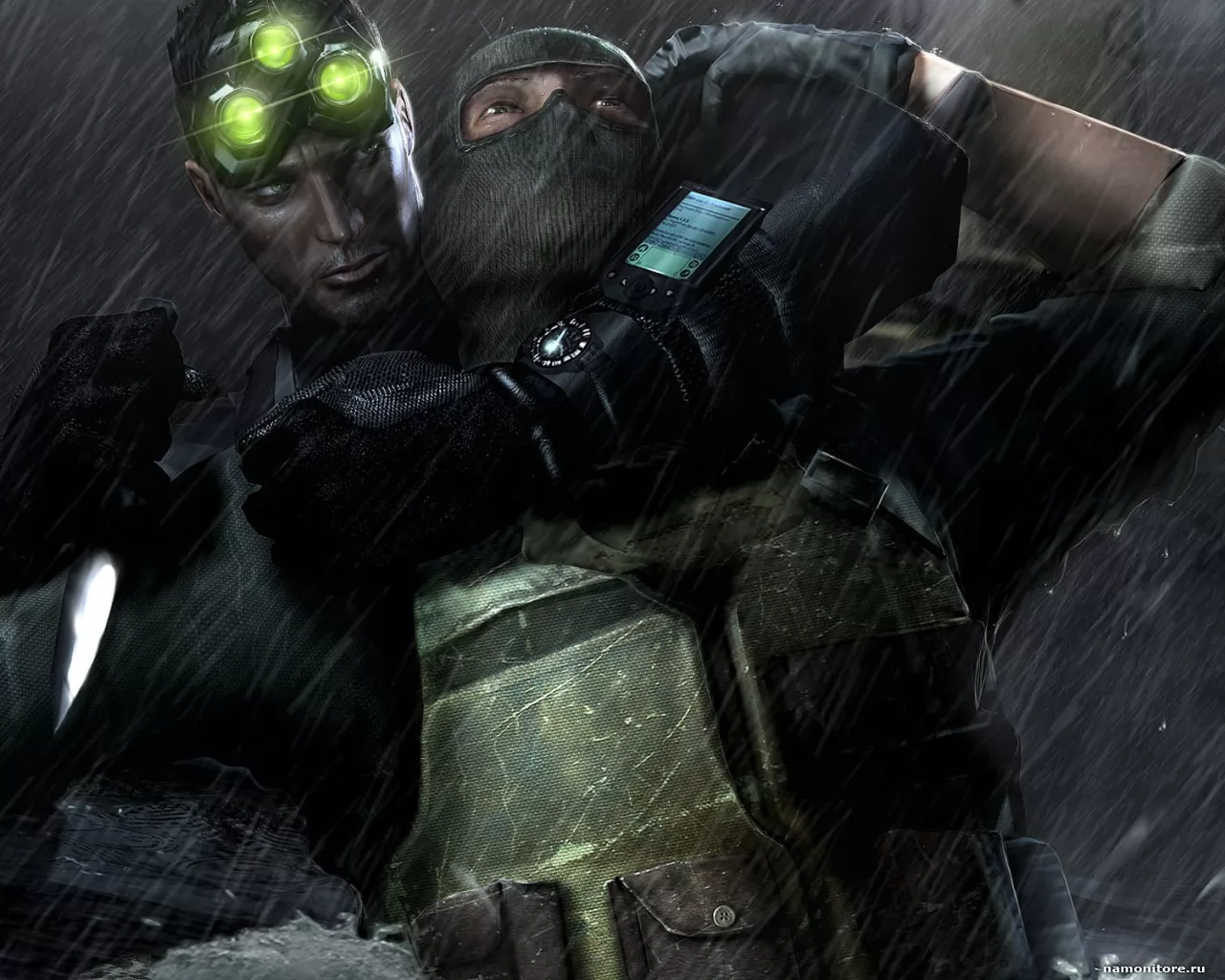 Splinter Cell: Chaos Theory, black, computer games, guns, men x