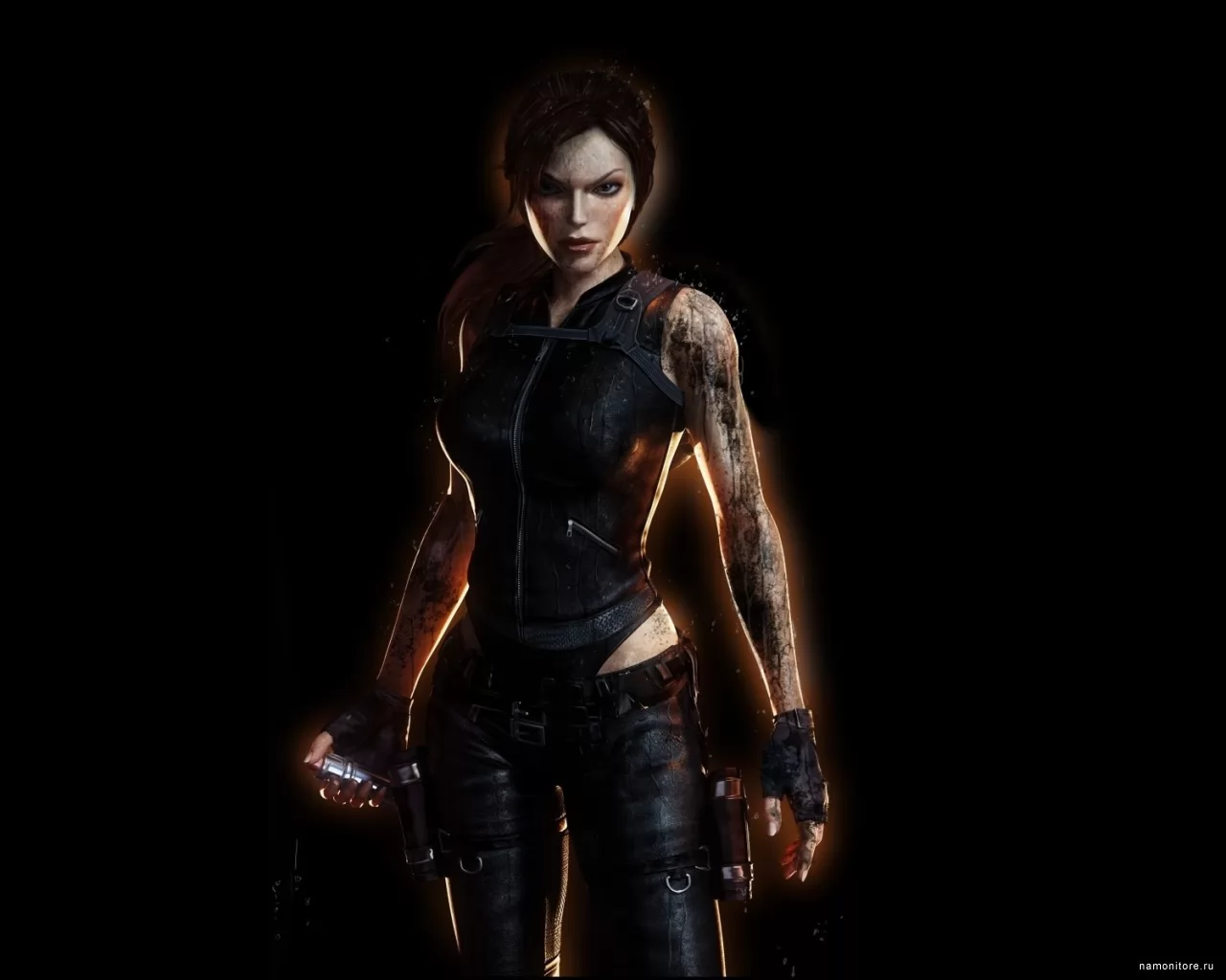 Tomb Raider: Underworld, 3D, девушки, компьютерные игры, оружие, рисованное, чёрное х