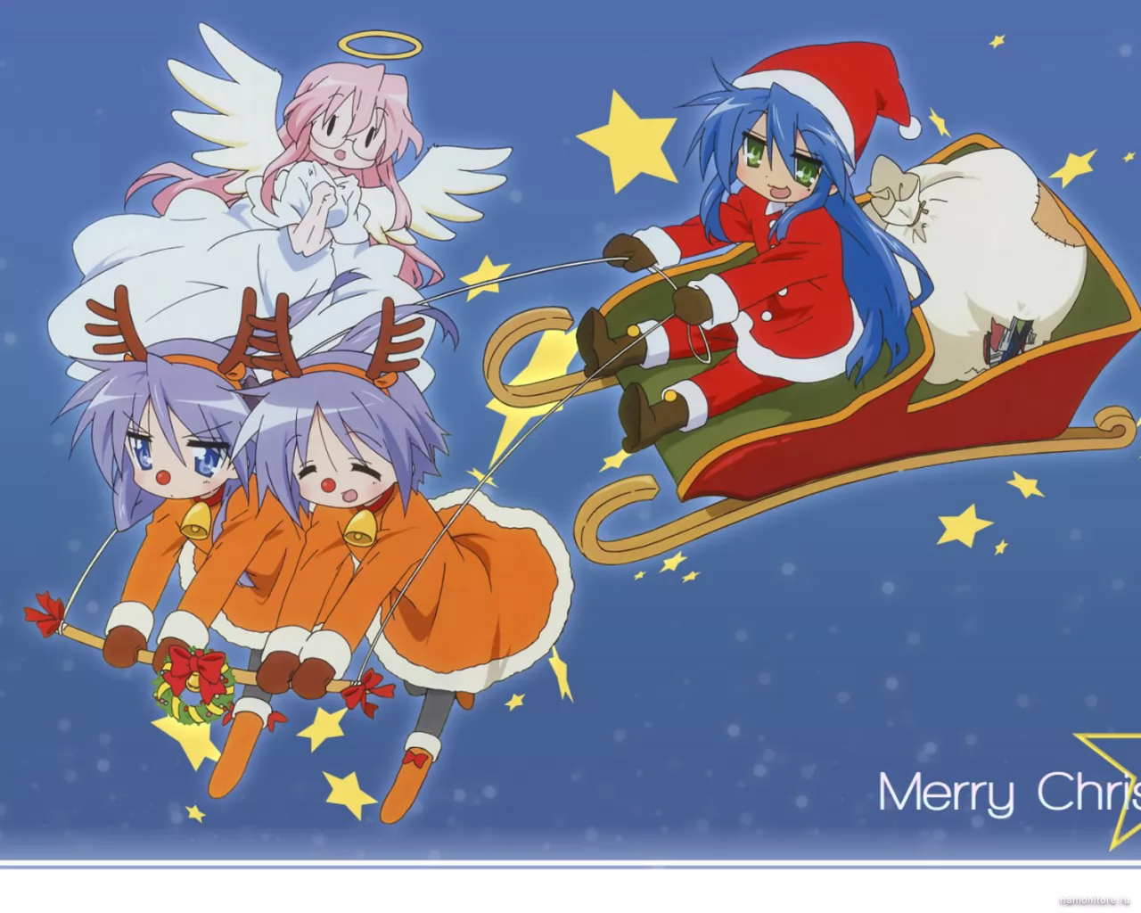 Lucky Star, аниме, Новый год, праздники, рисованное, синее х
