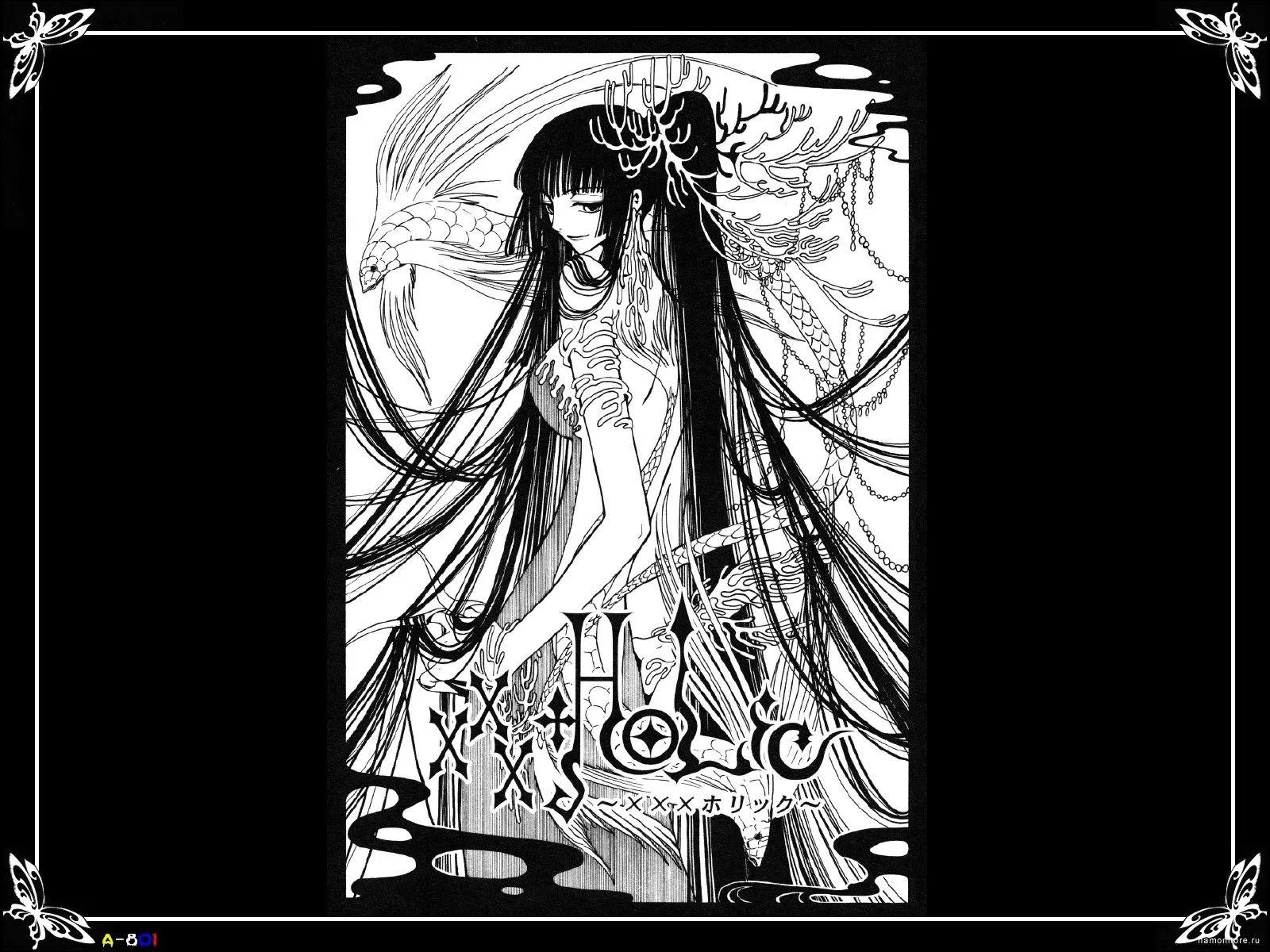 xxxHOLiC, аниме, рисованное, чёрно-белое, чёрное х