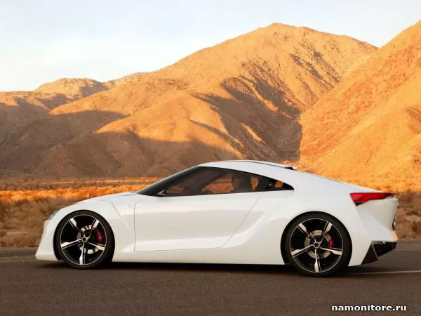 Белая Toyota FT-HS Concept на фоне коричневых скал, Автомобили, авто, машины