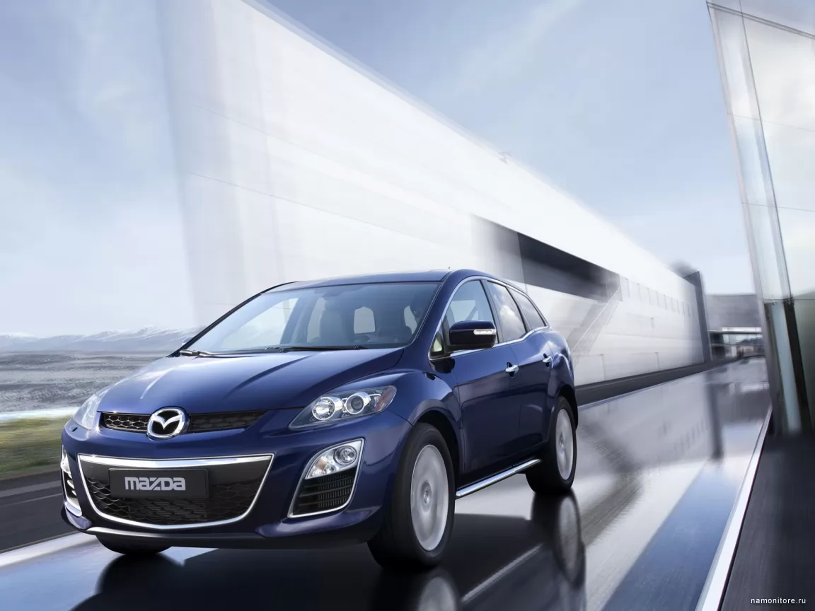 Mazda CX-7, cars, dark blue, highway, Mazda, speed, technics x