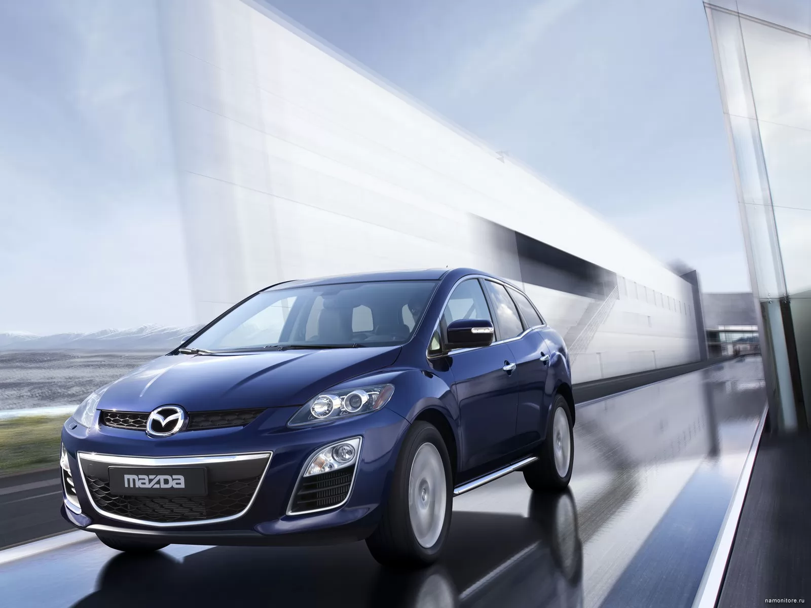 Mazda CX-7, cars, dark blue, highway, Mazda, speed, technics x