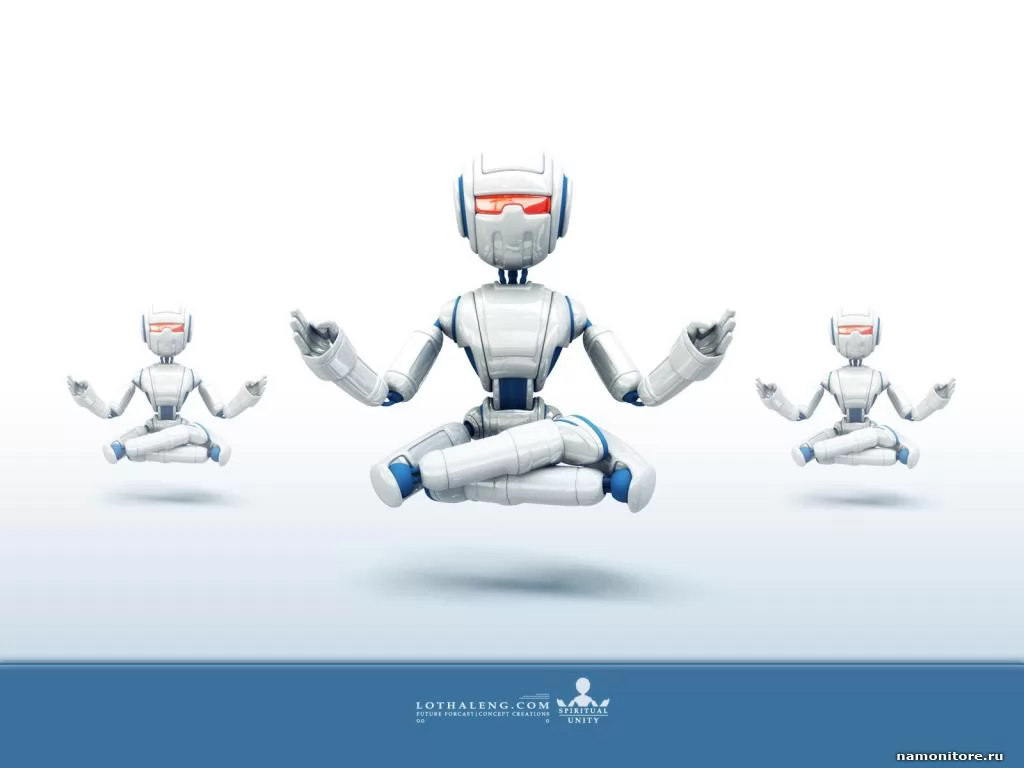 Робо-мидитация, 3D, белое, рисованное, робот х