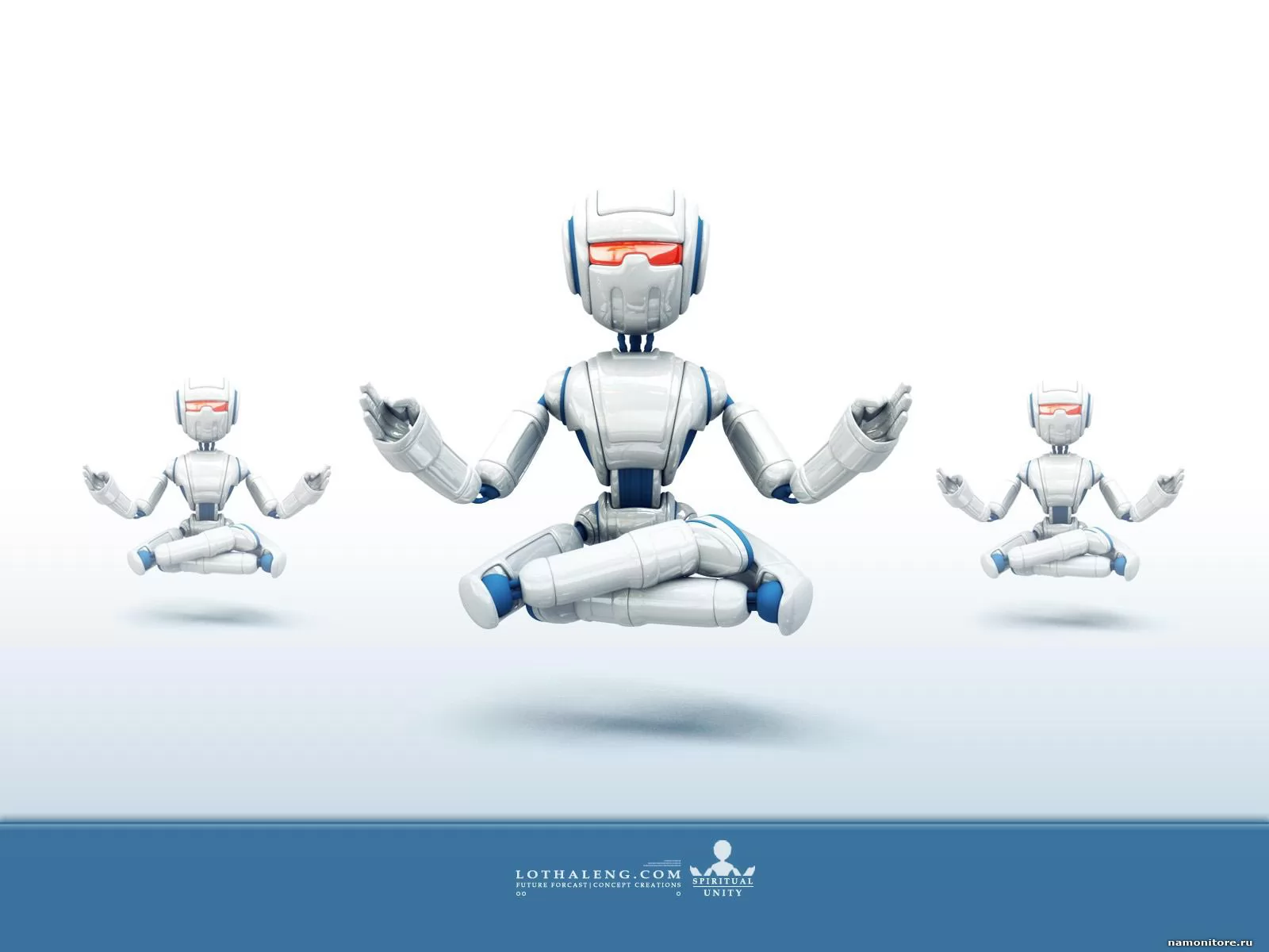 Robo-meditation, 3D, drawed, robot, white x