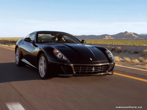 Black Ferrari 599 GTB rushes on highway, Ferrari