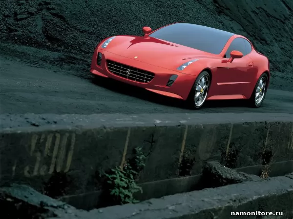 Красная Ferrari, чёрноа дорога, Ferrari
