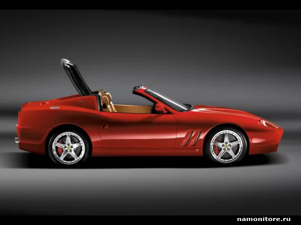 Красный Ferrari 575-Superamerica вид сбоку, Ferrari