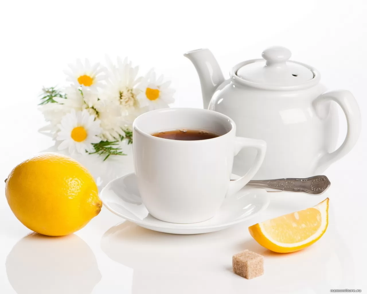 Чай с кусочком лимона, белое, еда, клипарт, лучшее, напитки, натюрморт х