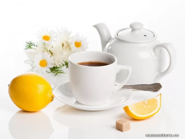 Tea with a lemon slice, Meal, food, fruits