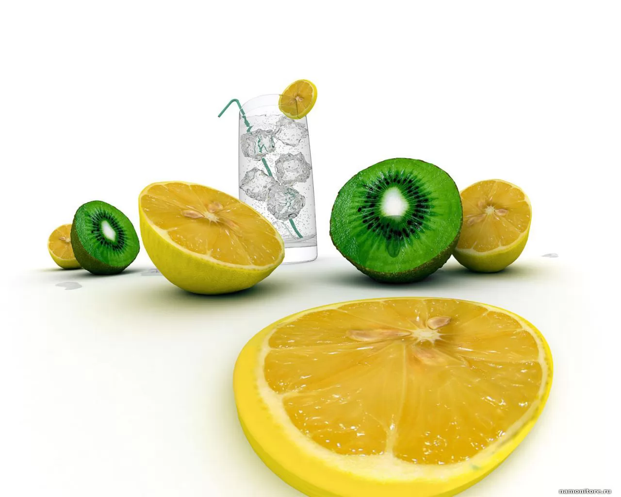 Лимоны и киви, еда, фрукты х