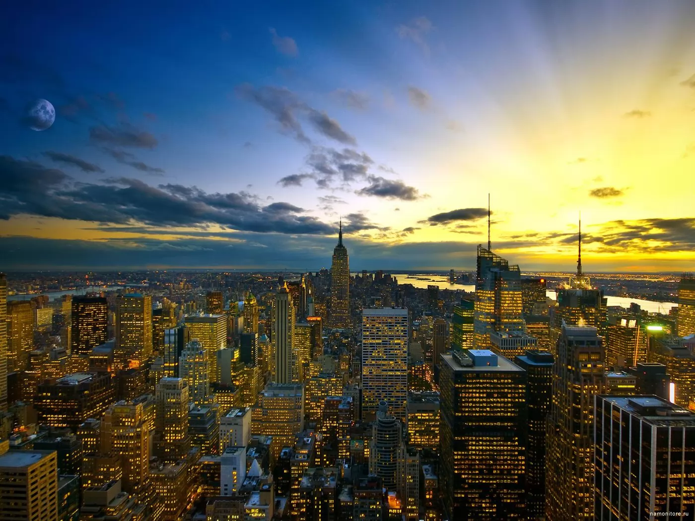 USA. New York, America, best, cities and countries, golden, New York, skyscrapers, sunsets x