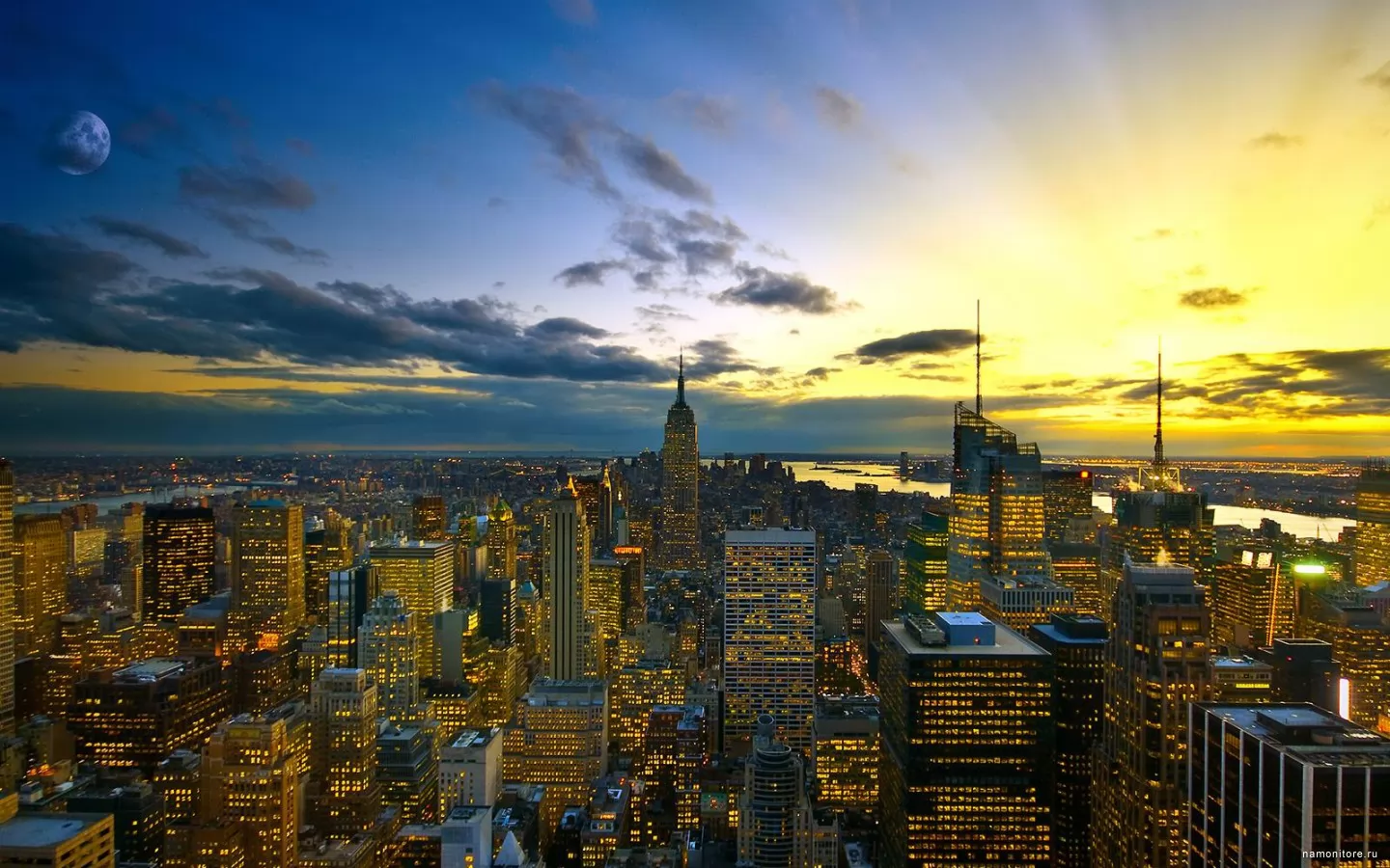 USA. New York, America, best, cities and countries, golden, New York, skyscrapers, sunsets x