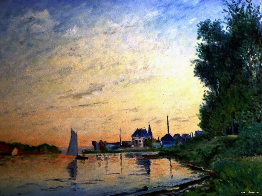Argenteuil, Late Afternoon, Claude Monet, drawed, lake x