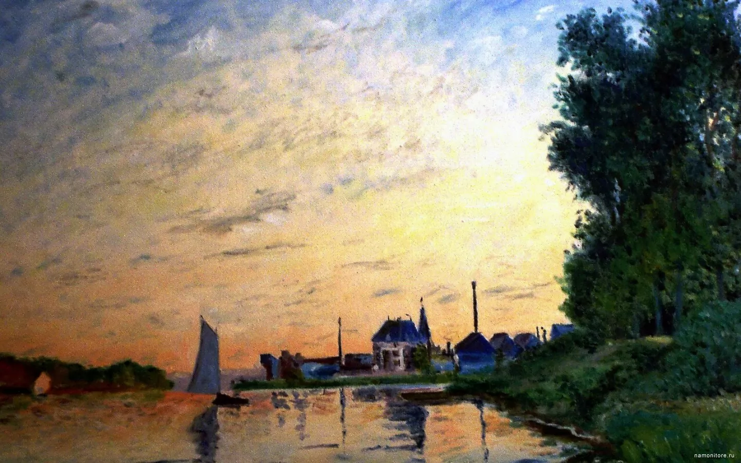 Argenteuil, Late Afternoon, Claude Monet, drawed, lake x