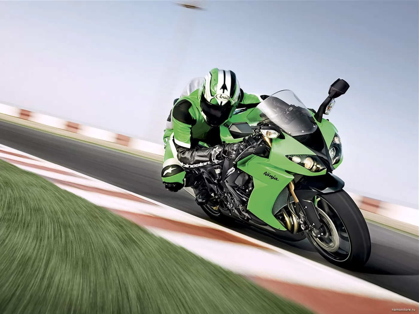 Kawasaki Ninja ZX 10R, green, highway, Kawasaki, motorcycles, speed, technics x