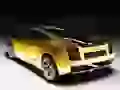 Yellow Lamborghini Gallardo-Se on a black background, sideways behind