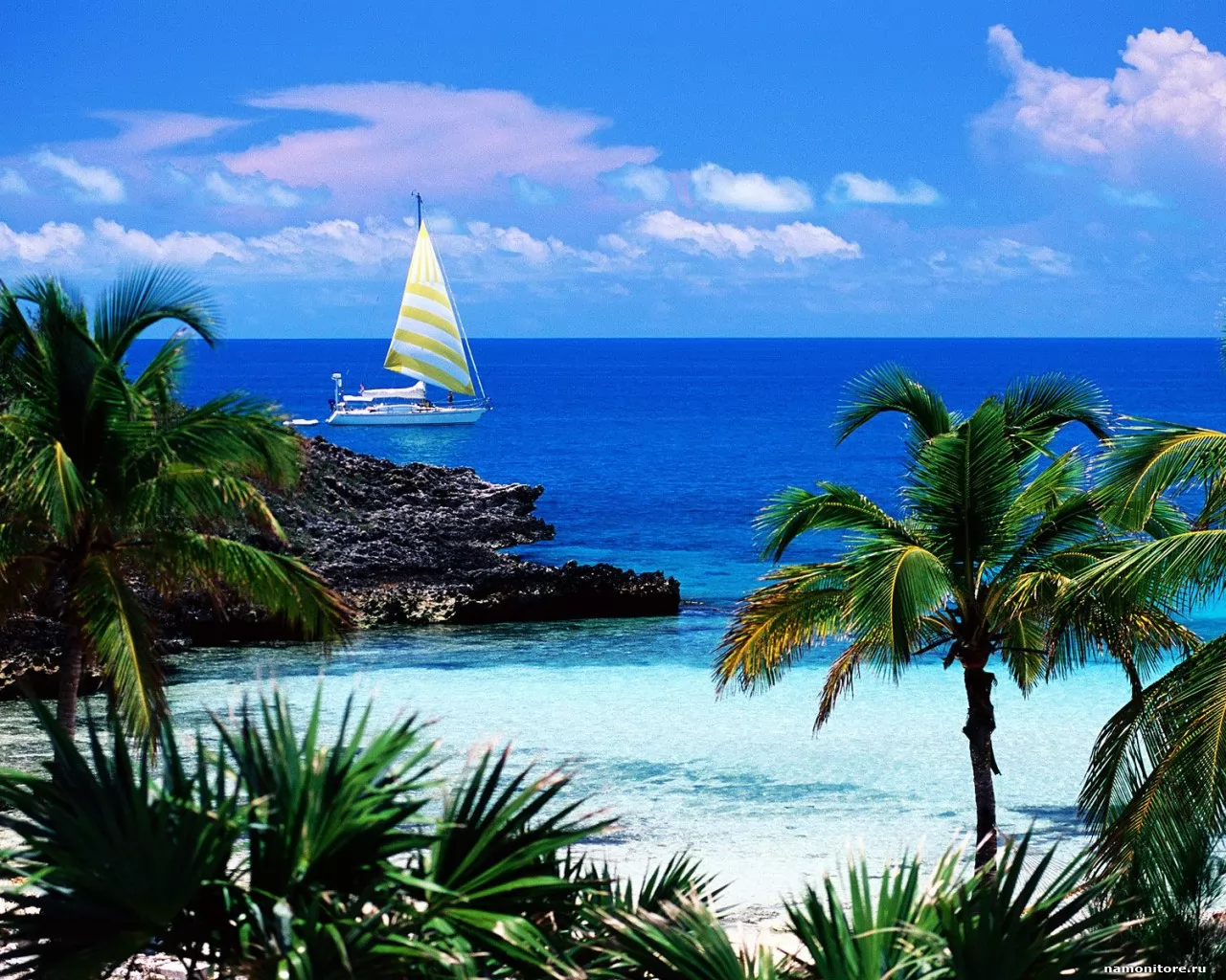 Багамские острова. Eleuthera Point, Harbour Island, море, остров, пальмы, природа, тропики х