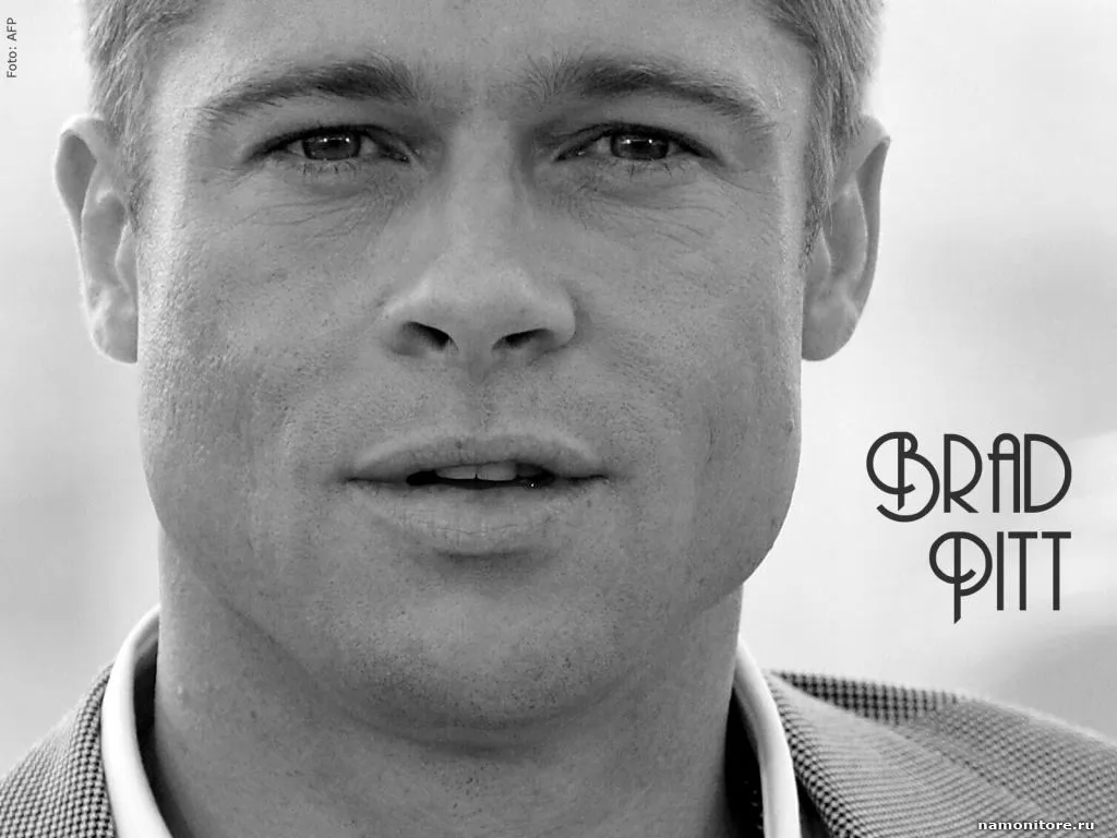 Брэд Питт [Brad Pitt], знаменитости, мужчины, портрет, серое, чёрно-белое х