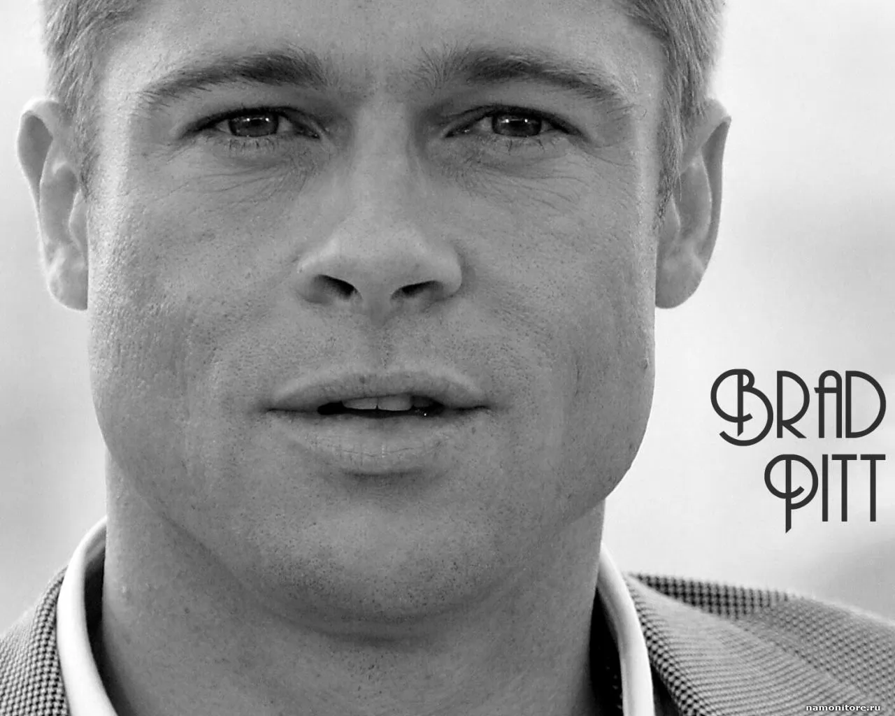 Брэд Питт [Brad Pitt], знаменитости, мужчины, портрет, серое, чёрно-белое х