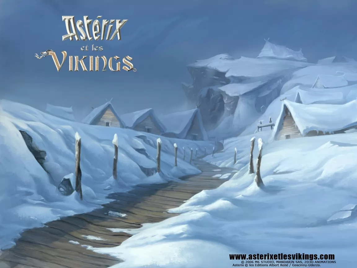 Астерикс и викинги, зима, лучшее, мультфильмы, рисованное, синее х