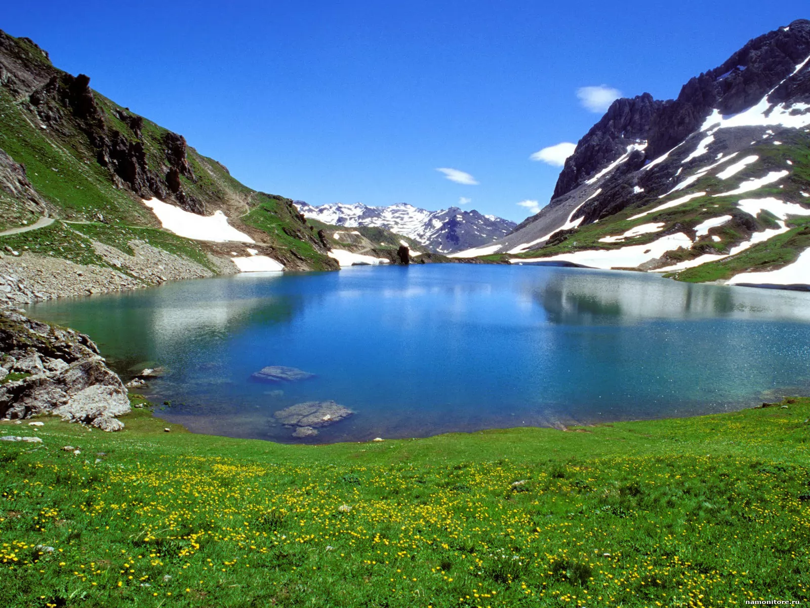 Озеро и горы, горы, лучшее, озеро, пейзажи, природа, синее х