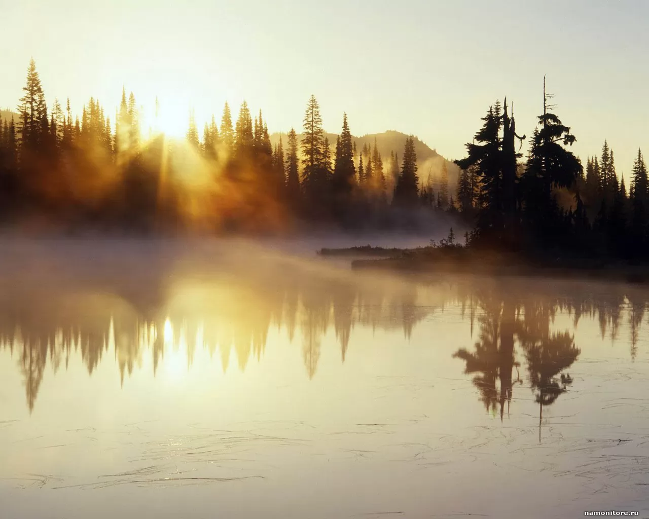 Утренний туман, озеро, природа, туман х