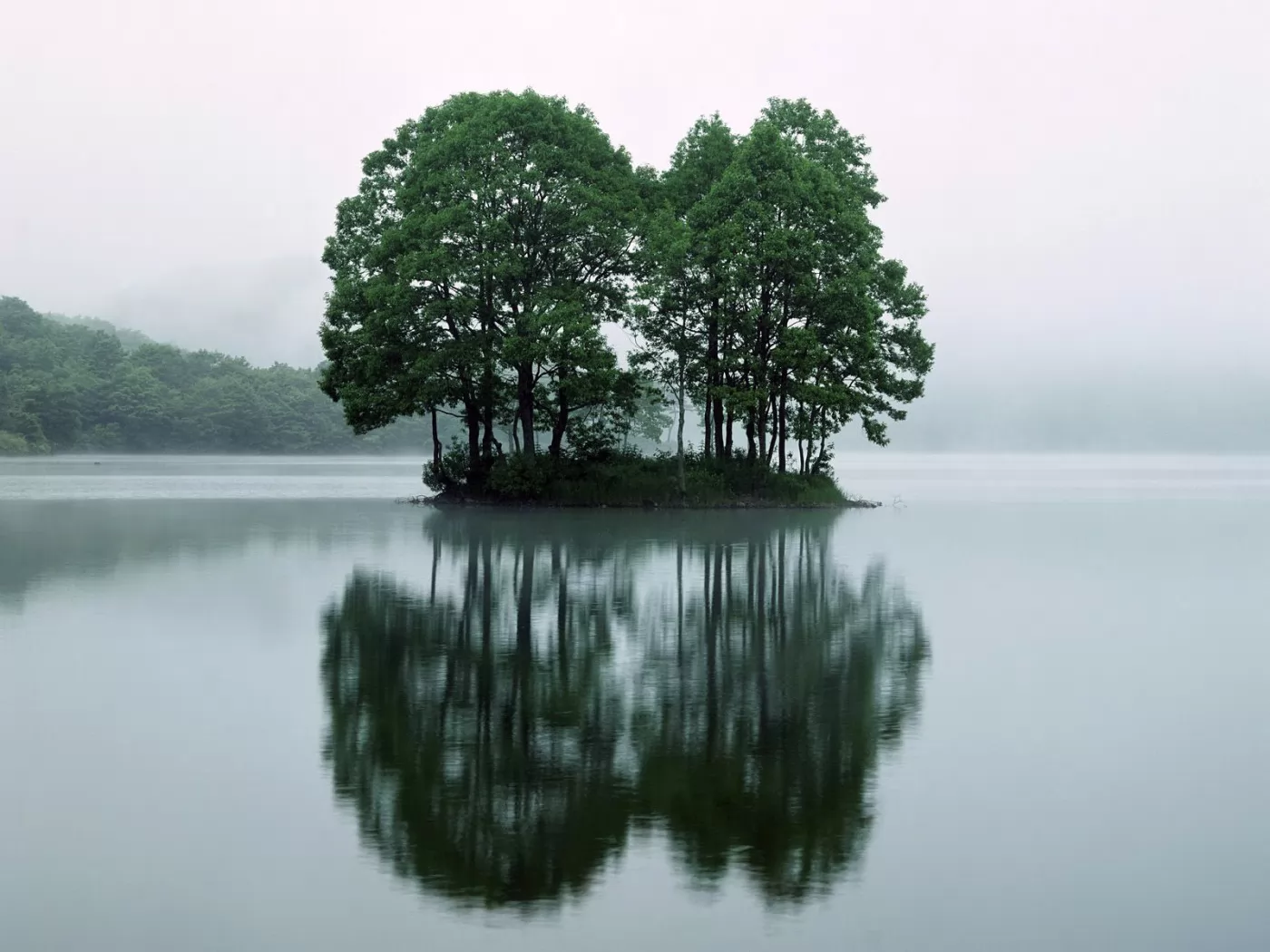 Япония. Lake Sohara, Fukushima, озеро, остров, природа, туман, Япония х