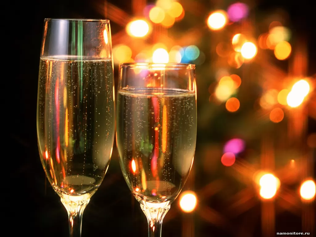 Бокалы с шампанским, золотистое, клипарт, напитки, Новый год, праздники х