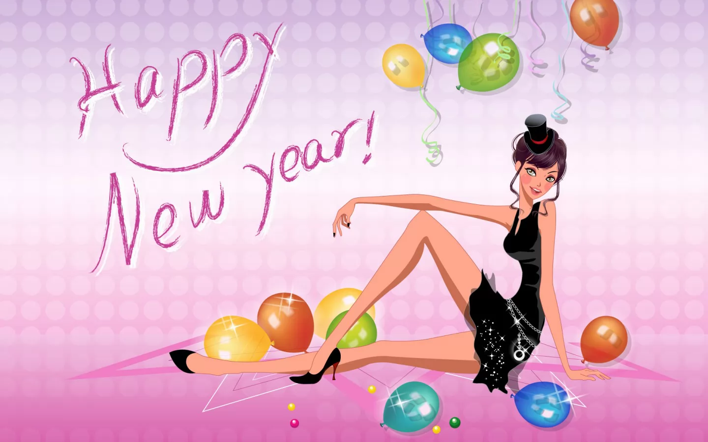 Девушка и воздушные шарики, девушки, Новый год, праздники, рисованное, розовое х