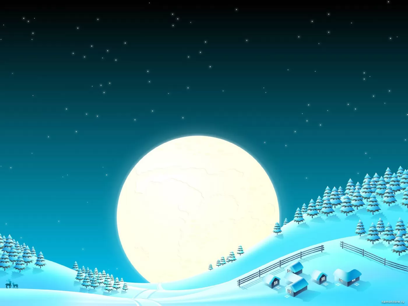 Huge moon, best, dark blue, drawed, moon, night, winter x