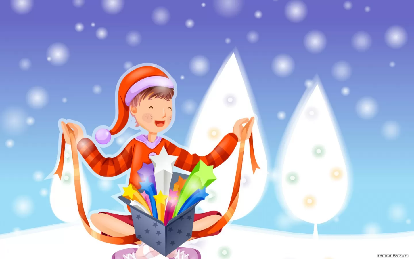 Звезды в подарок, зима, Новый год, подарки, праздники, рисованное, синее х