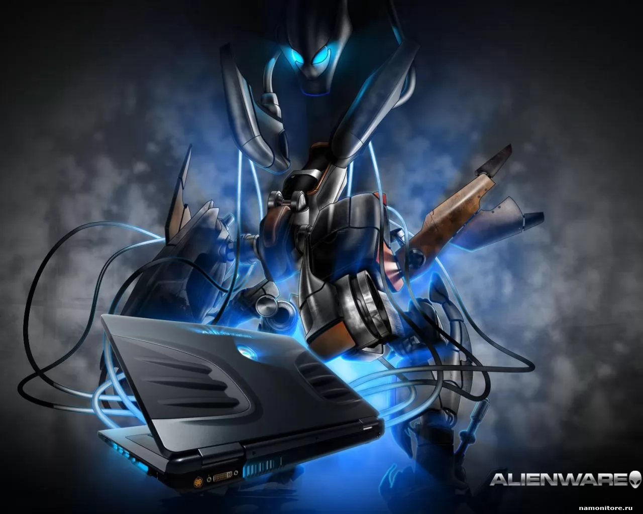 Alienware, 3D, рисованное, серое х