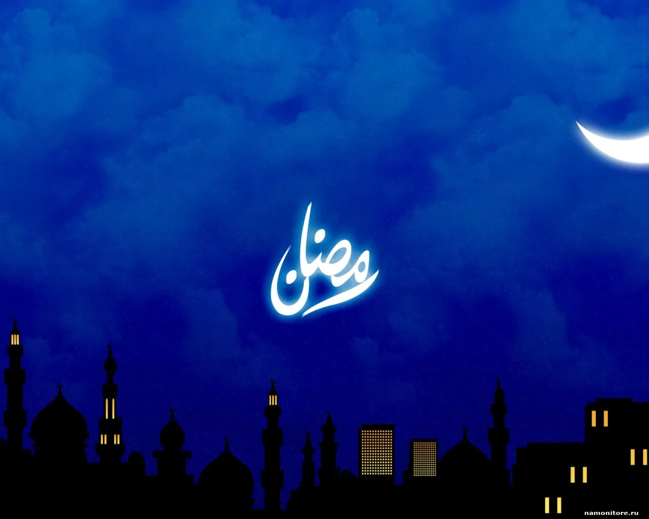 Ночной исламский город в Рамадан, лучшее, ночь, праздники, Рамадан, рисованное, синее х