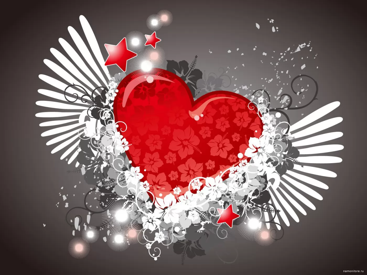Крылатое, день святого Валентина, любовь, праздники, рисованное, сердце, серое х