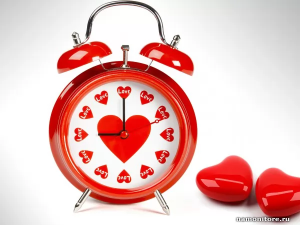 Desktop red hours with hearts, Day of St. Valentine
