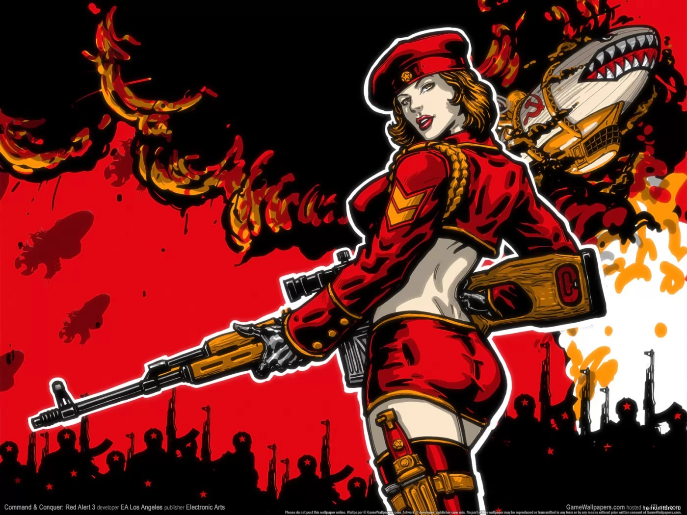 Command & Conquer: Red Alert 3, девушки, компьютерные игры, красное, оружие, рисованное х