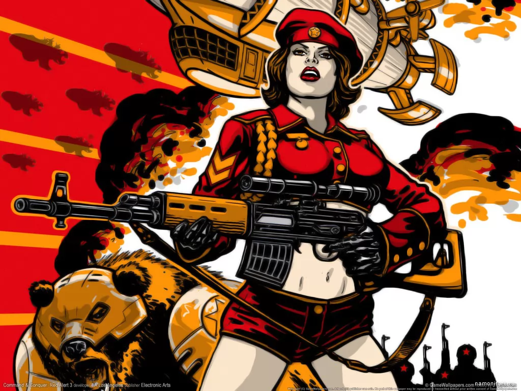 Command and Conquer: Red Alert 3, computer games, drawed, girls, guns, red x